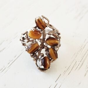 Tiger Eye Sterling Silver Vintage Cluster Ring